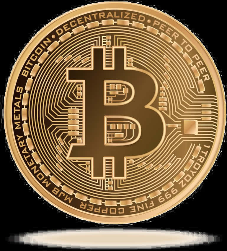 Golden Bitcoin Coin PNG Image