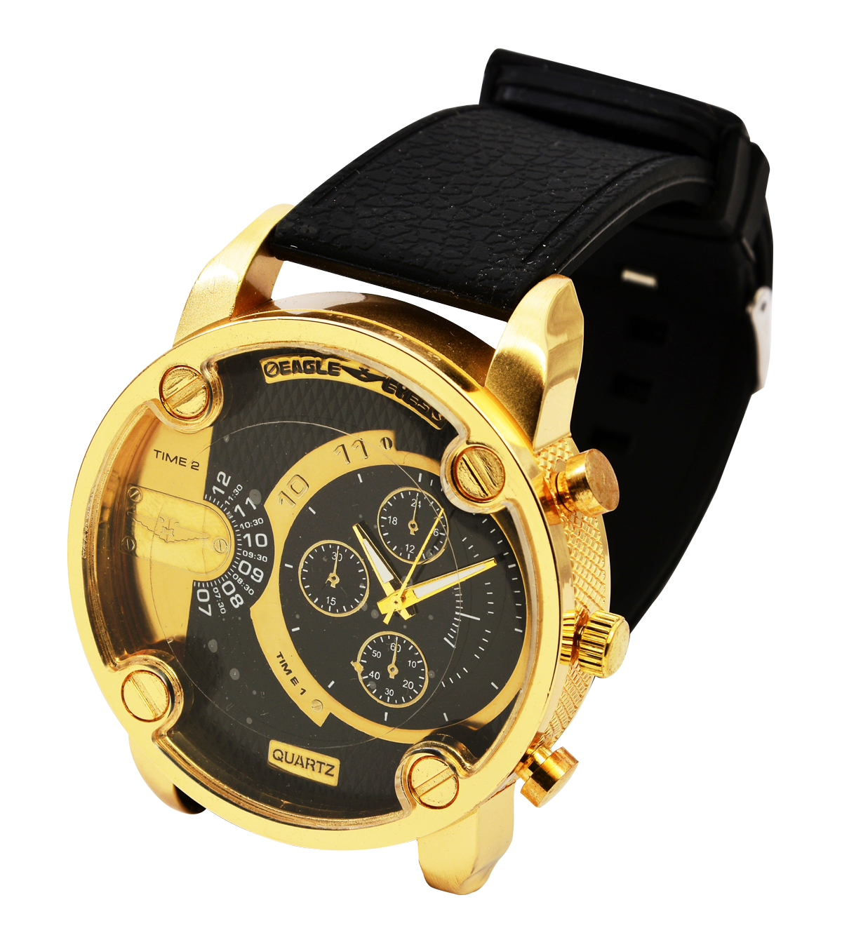 Golden Black Quartz Wristwatch PNG Image