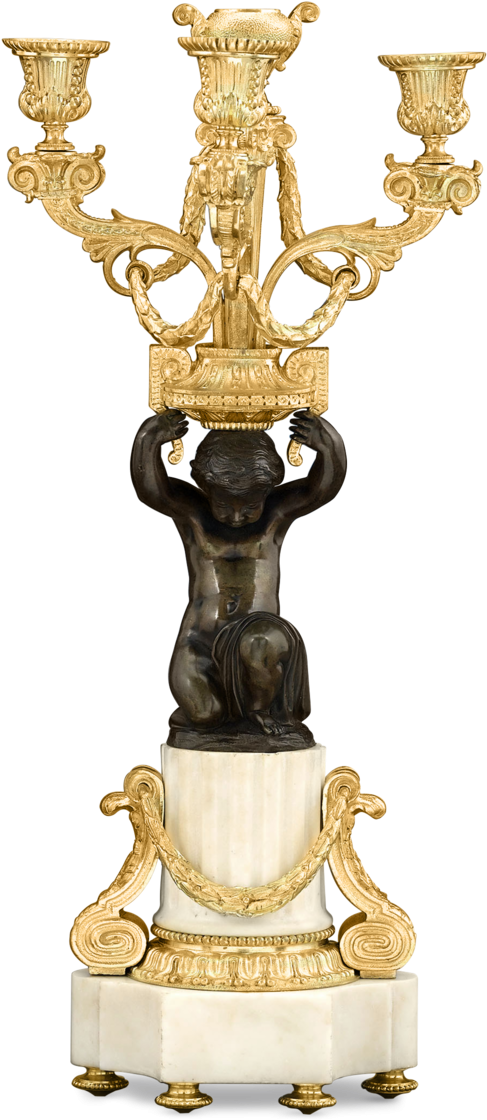 Golden Candelabrumwith Figurine Support PNG Image