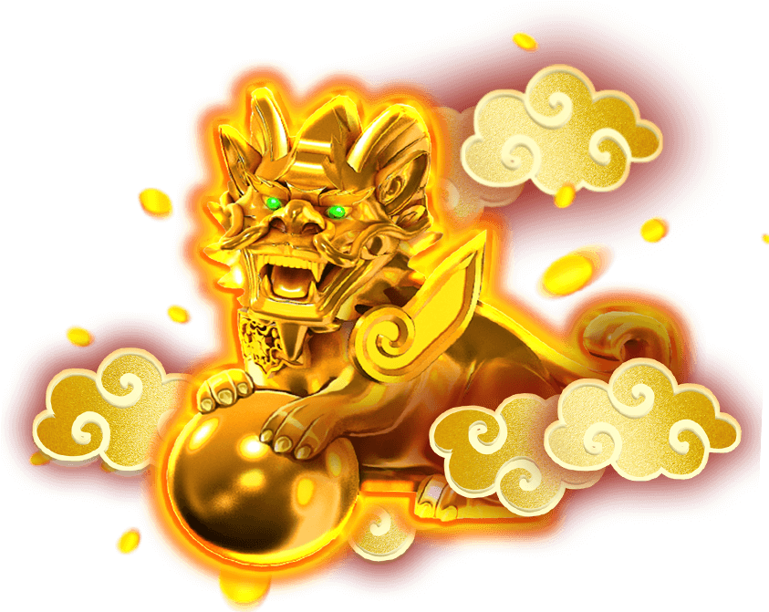 Golden Chinese Lion Statue PNG Image