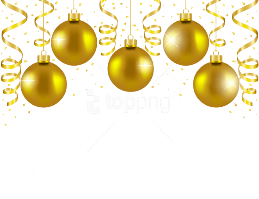 Golden Christmas Baublesand Confetti PNG Image