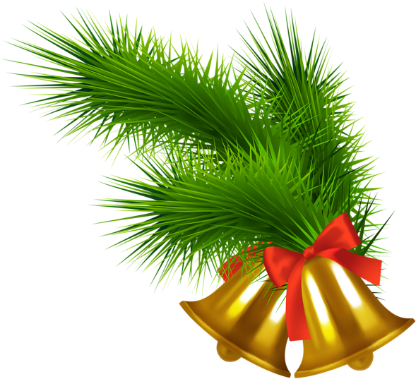 Golden Christmas Bellswith Pineand Red Bow PNG Image