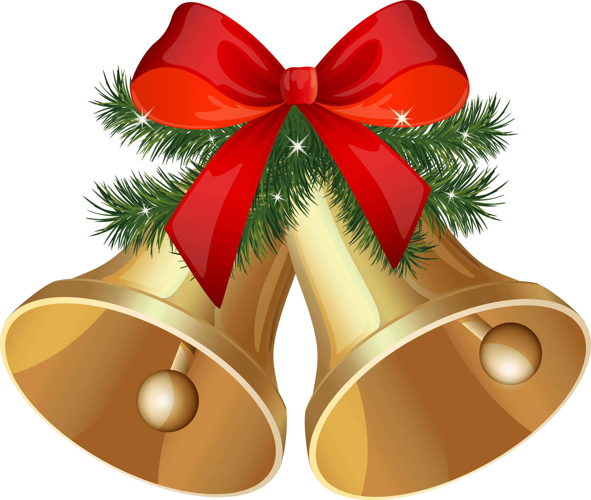 Golden Christmas Bellswith Red Bow PNG Image