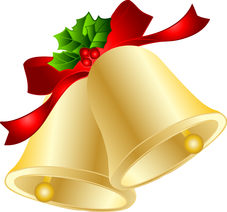 Golden Christmas Bellswith Red Ribbon PNG Image