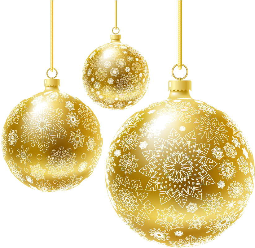 Golden Christmas Ornaments PNG Image