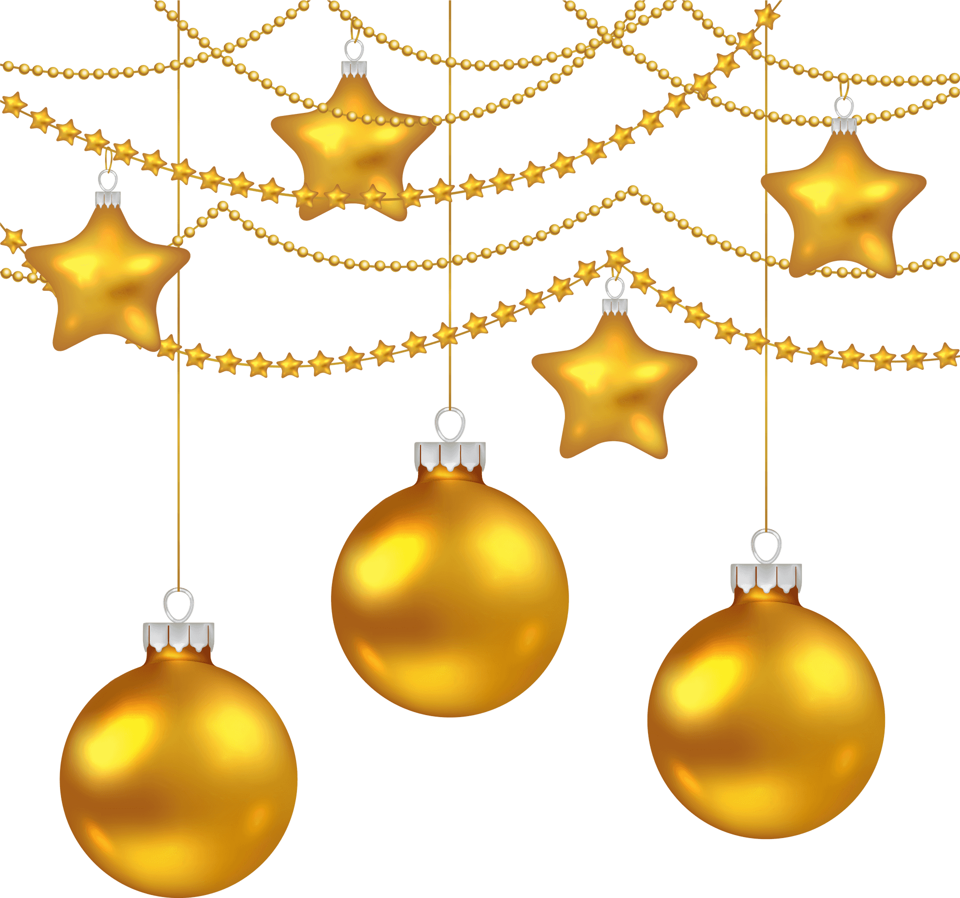 Golden Christmas Ornamentsand Lights PNG Image