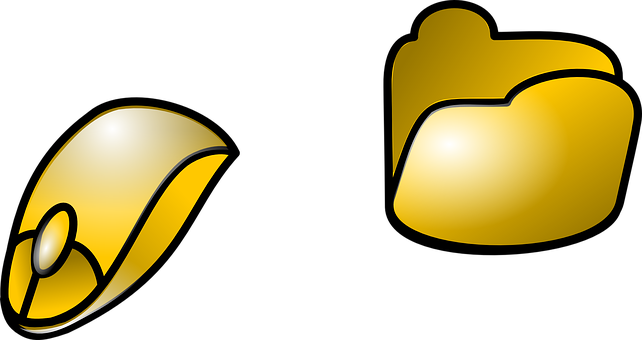 Golden Computer Mouseand Folder Icons PNG Image