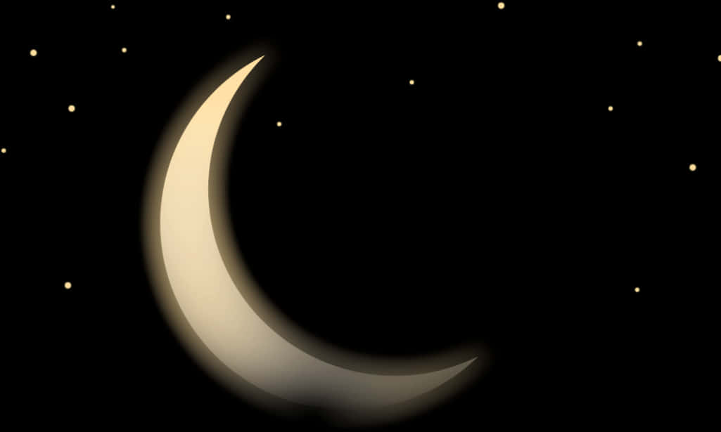 Golden Crescent Moon Night Sky PNG Image