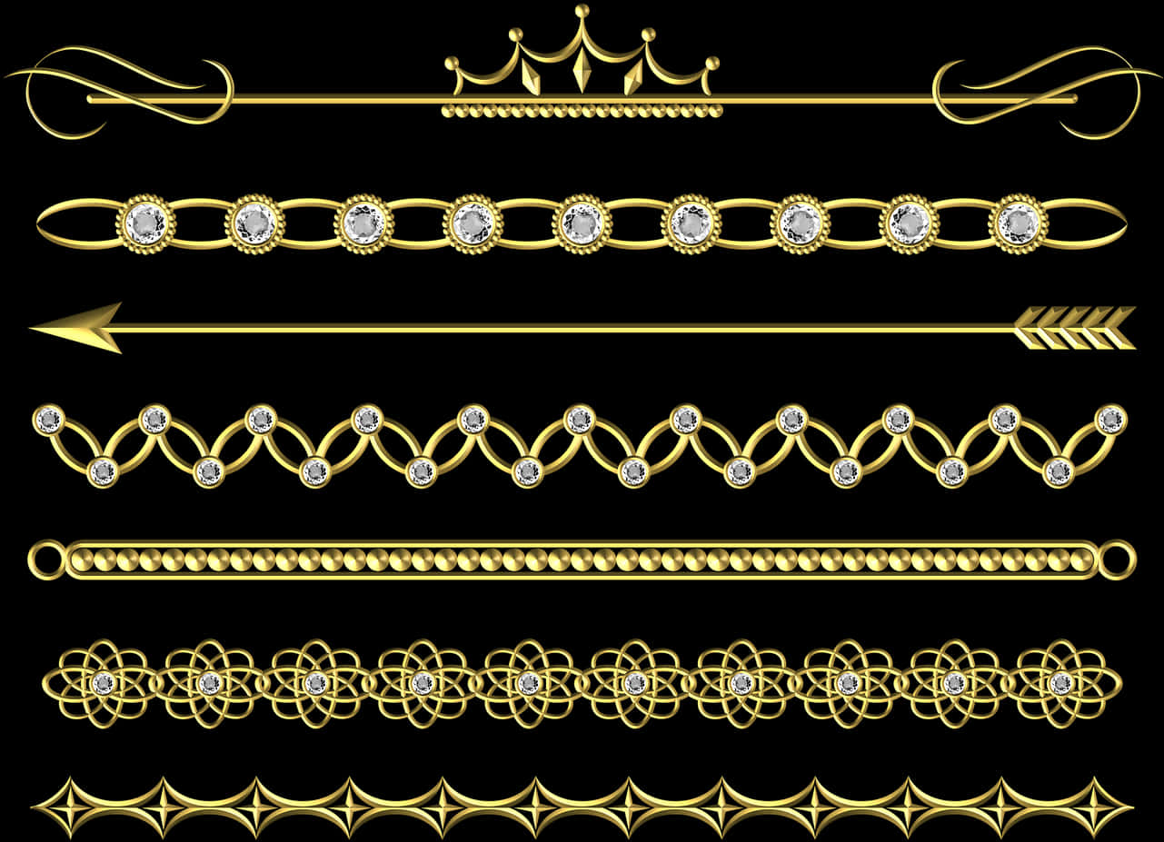 Golden Decorative Dividers Collection PNG Image