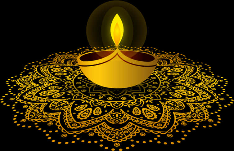 Golden_ Diwali_ Lamp_and_ Mandala_ Background PNG Image