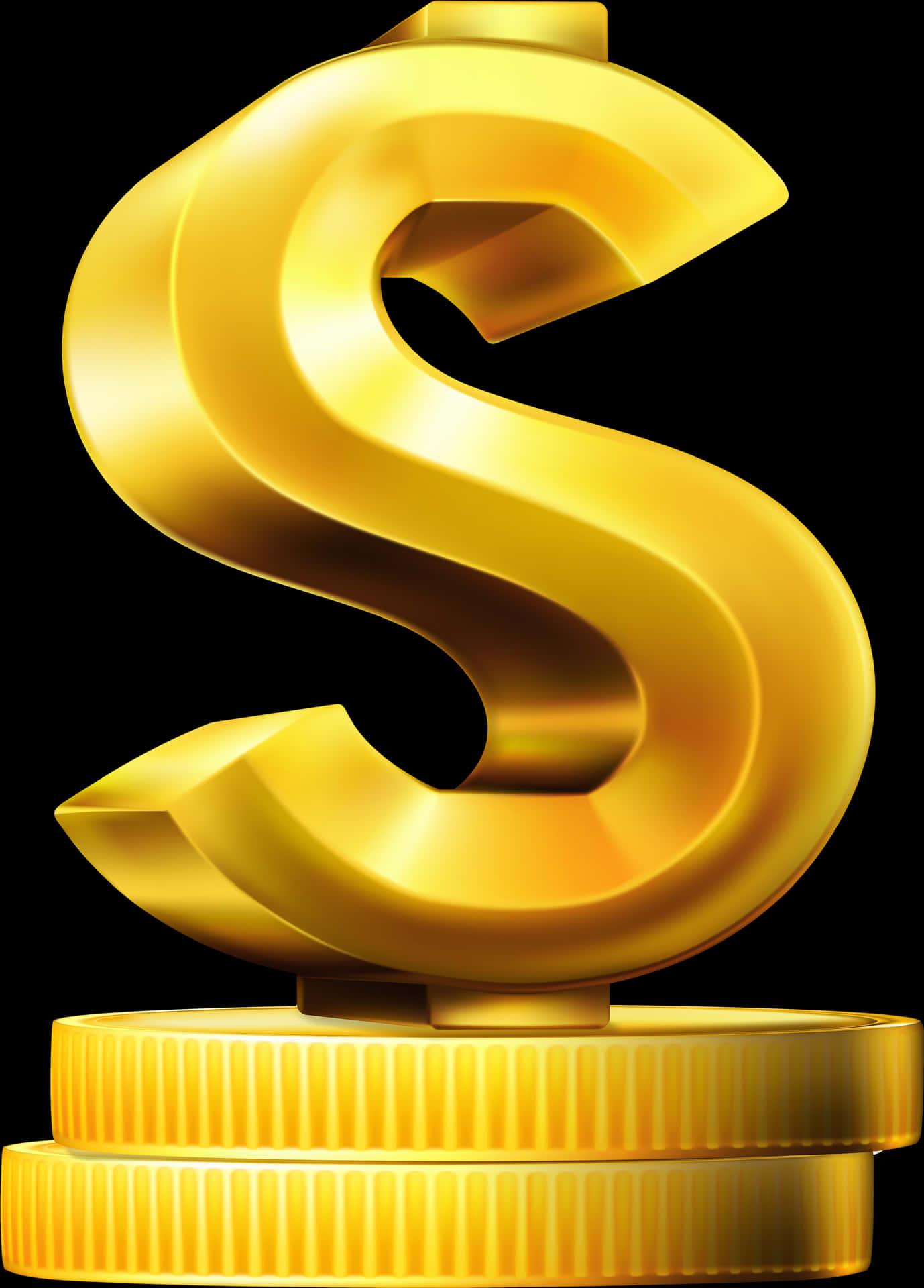 Golden Dollar Sign Standing On Coins PNG Image