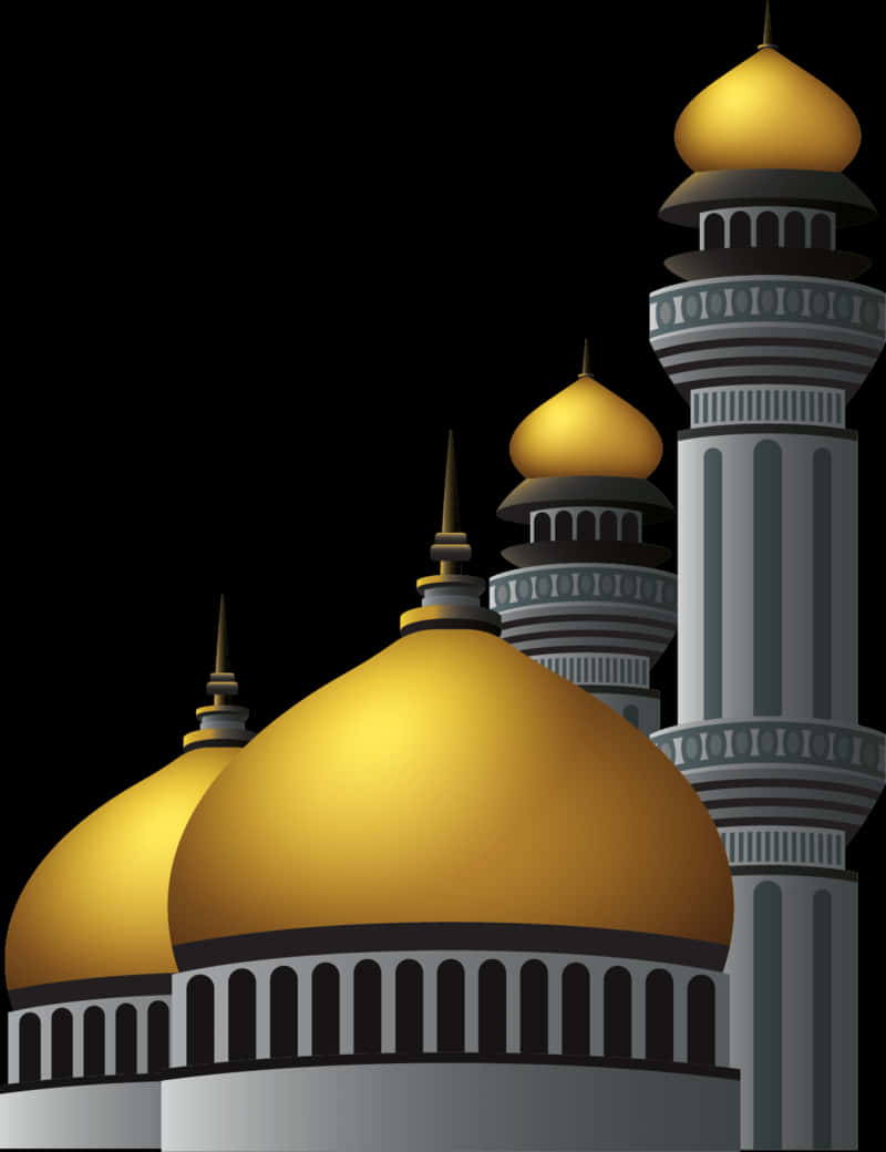 Golden Domed Mosque Illustration PNG Image