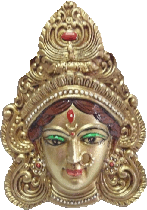 Golden_ Durga_ Face_ Sculpture.png PNG Image