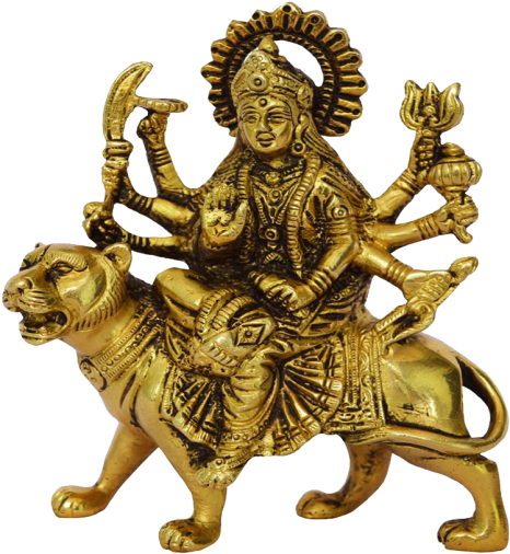 Golden_ Durga_ Idol_on_ Lion PNG Image