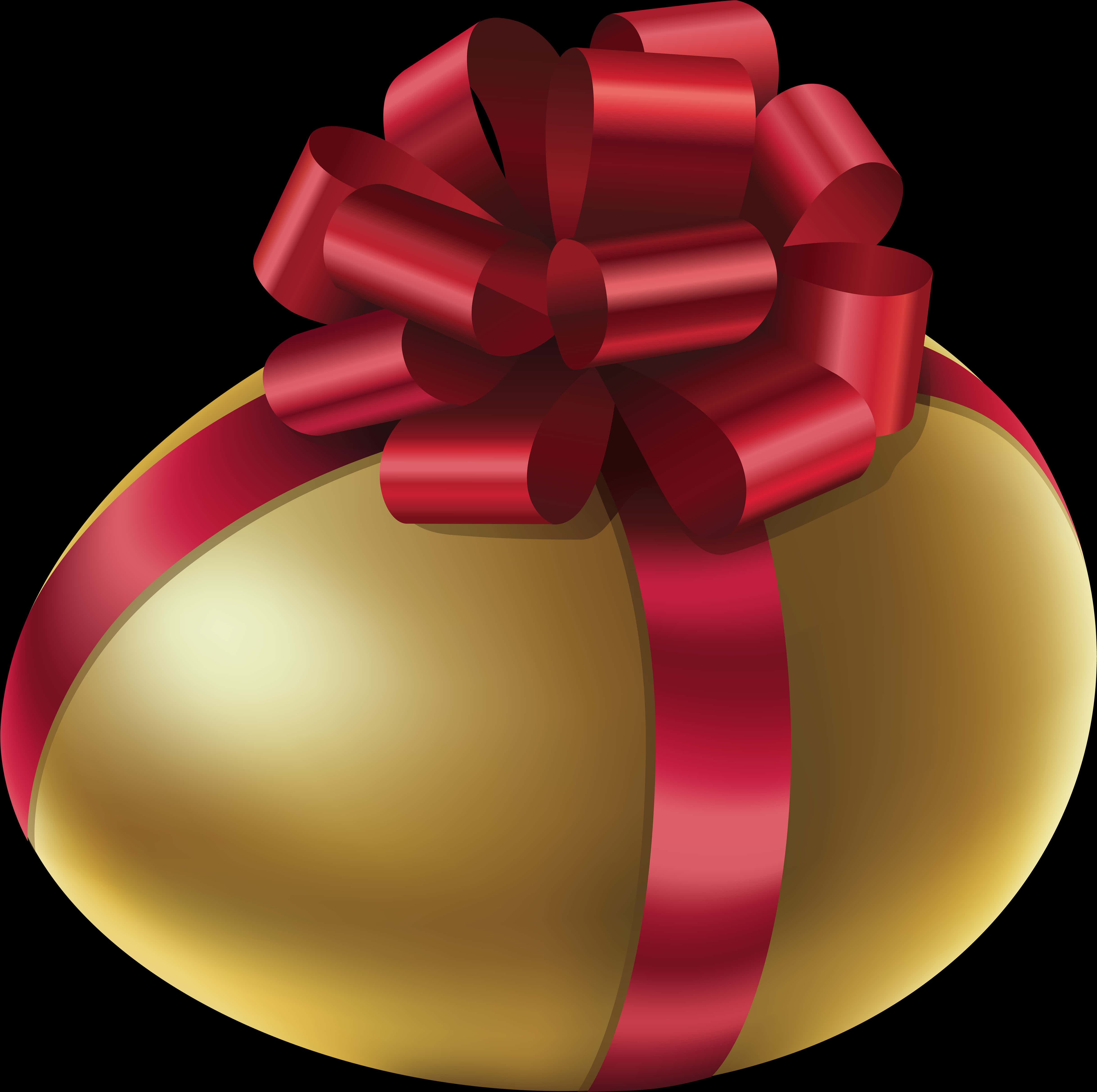 Golden Easter Eggwith Red Ribbon PNG Image