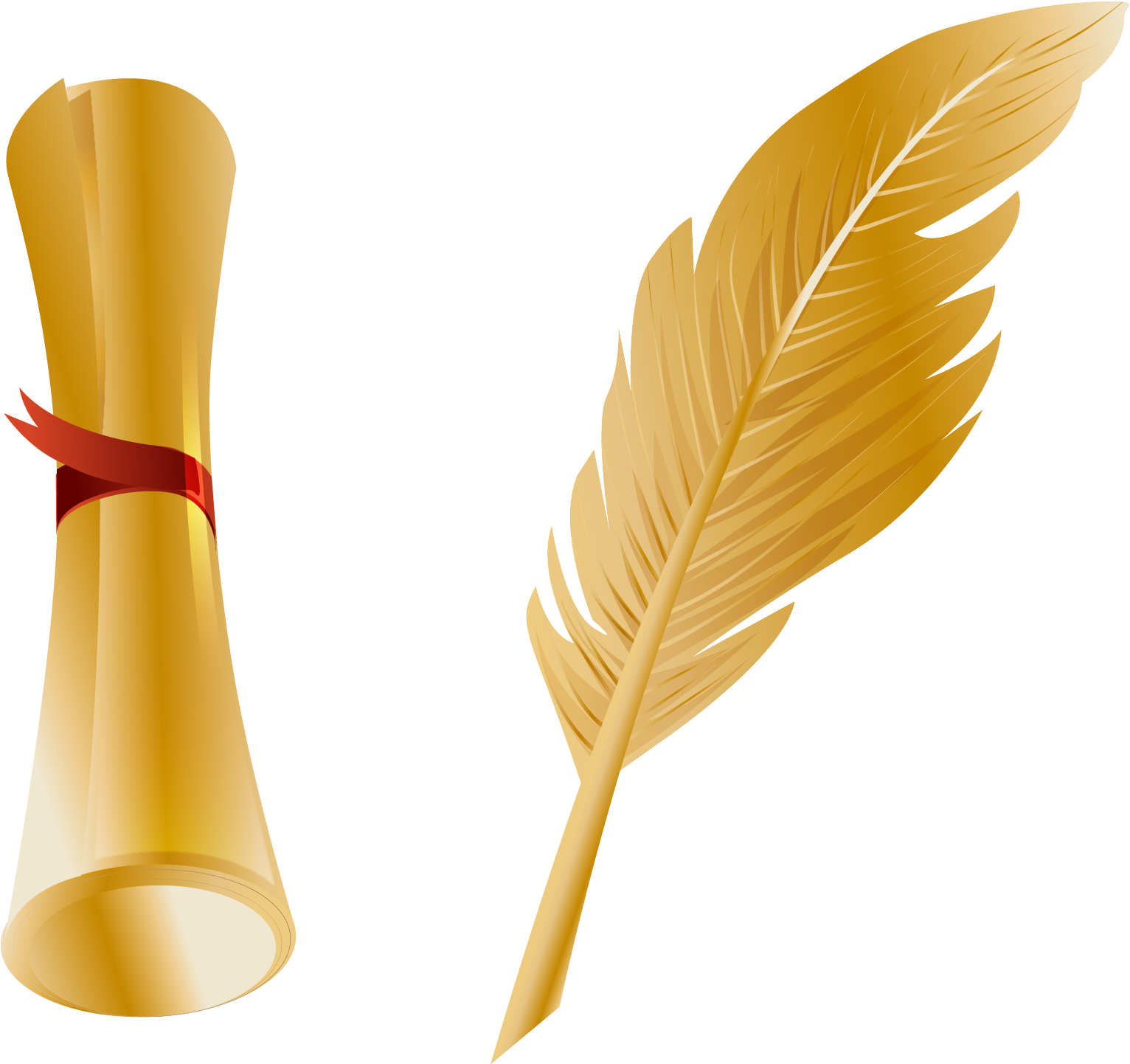 Golden Feather Penand Scroll Vector PNG Image