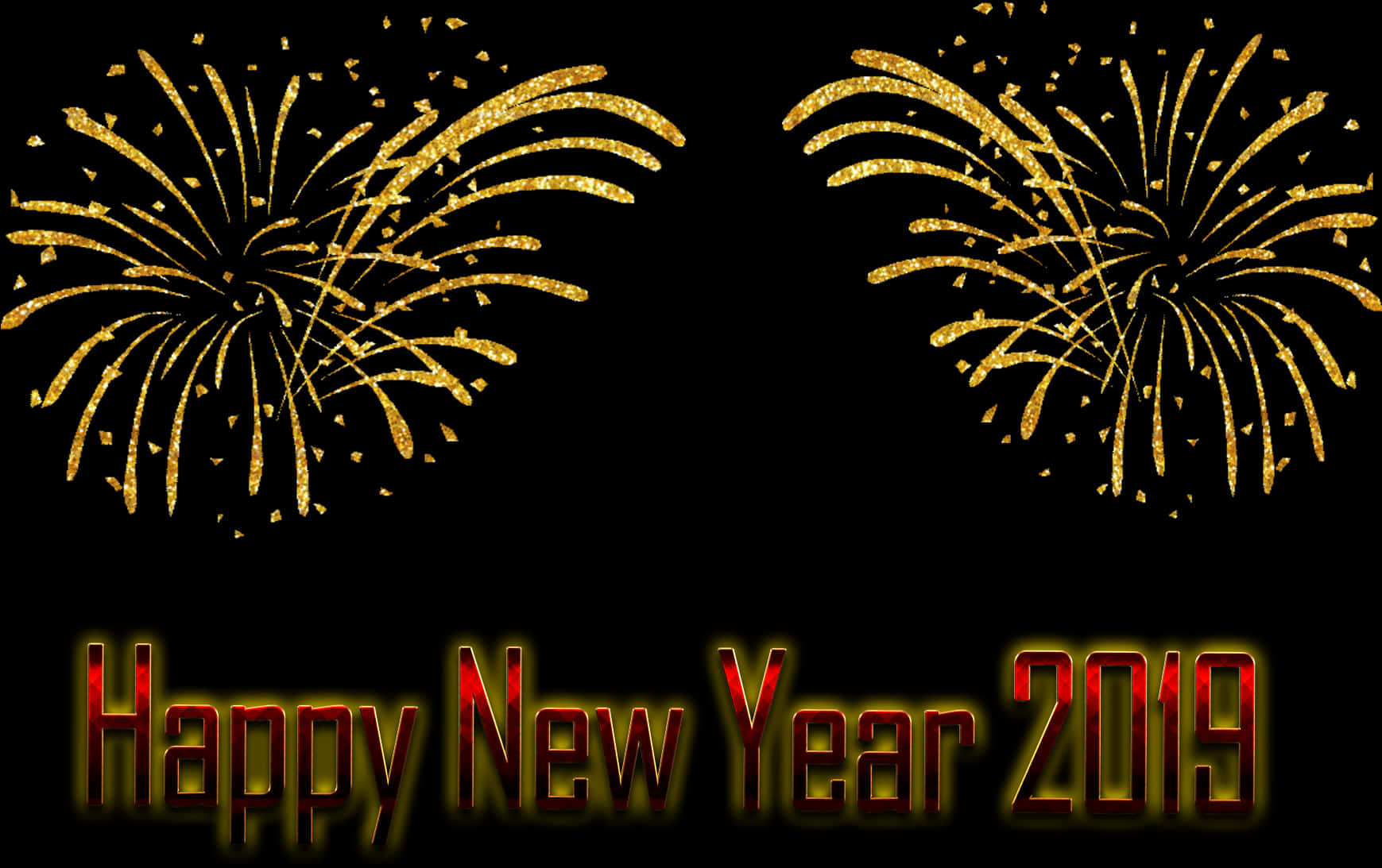 Golden Fireworks Happy New Year2019 PNG Image