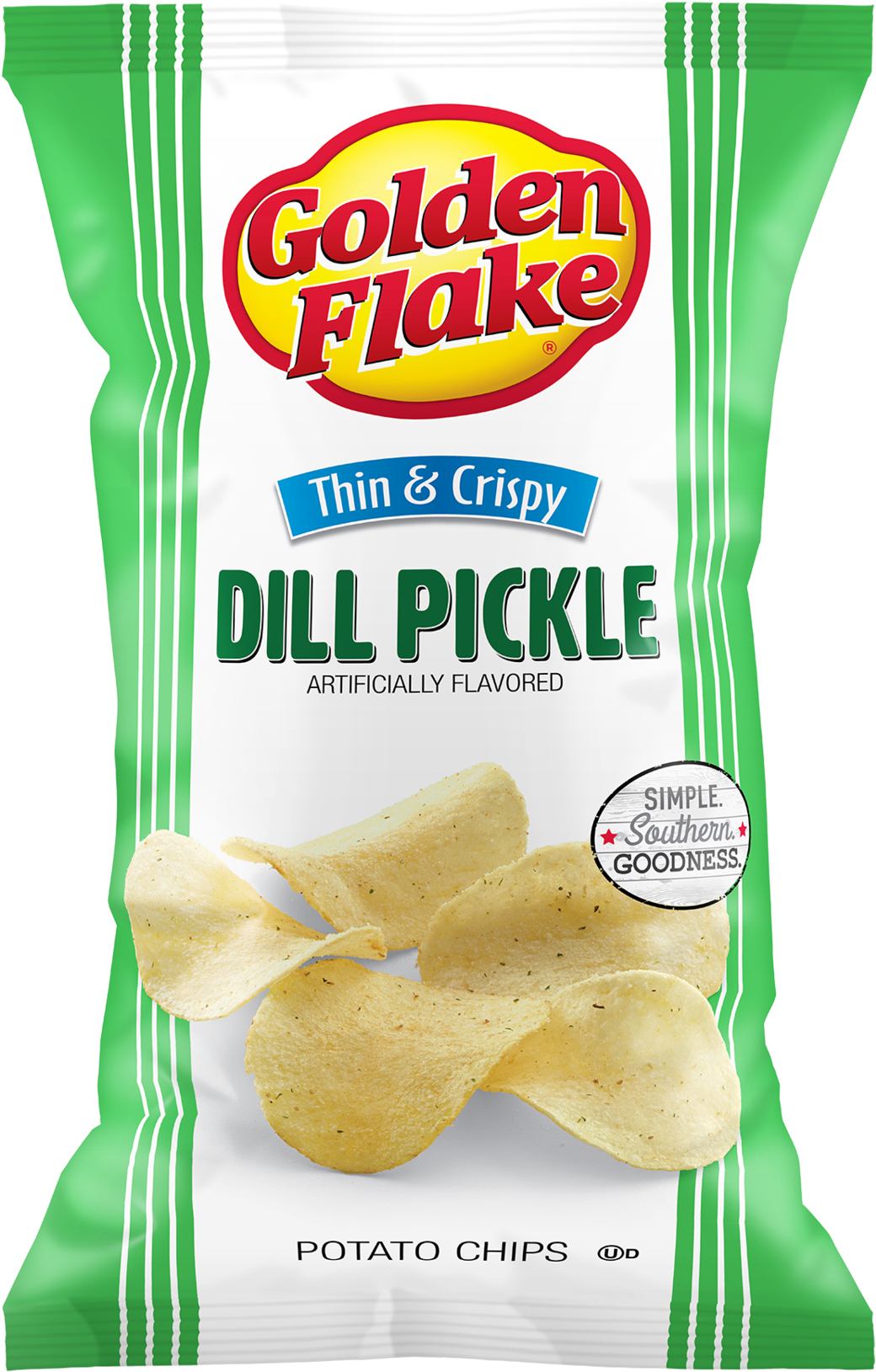 Golden Flake Dill Pickle Chips Packaging PNG Image