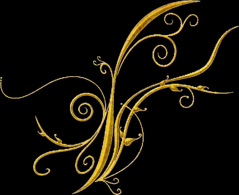 Golden Floral Design Element PNG Image