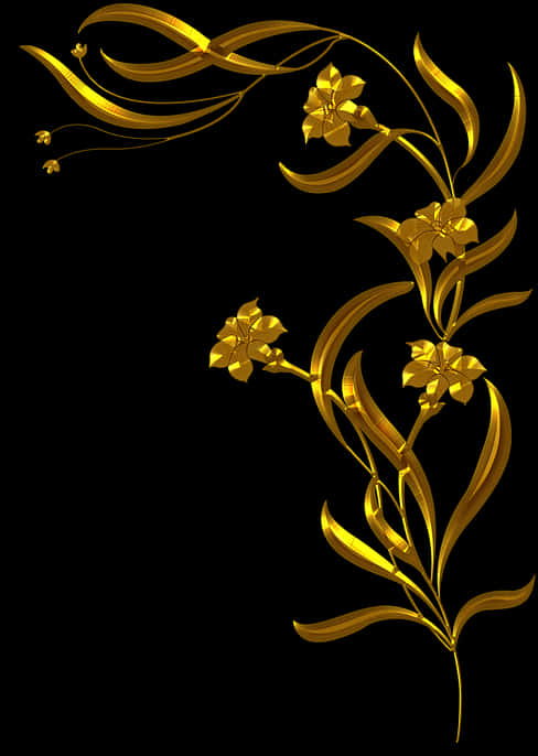 Golden_ Floral_ Design_on_ Black_ Background PNG Image