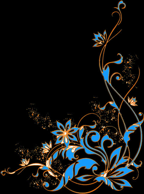 Golden Floral Designon Black PNG Image