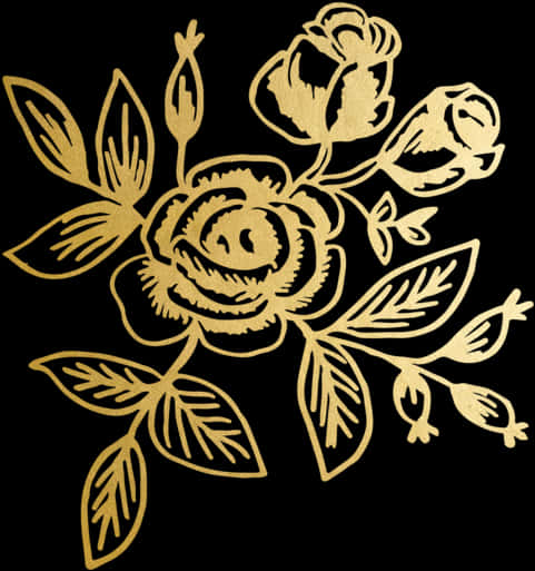 Golden Floral Designon Black PNG Image