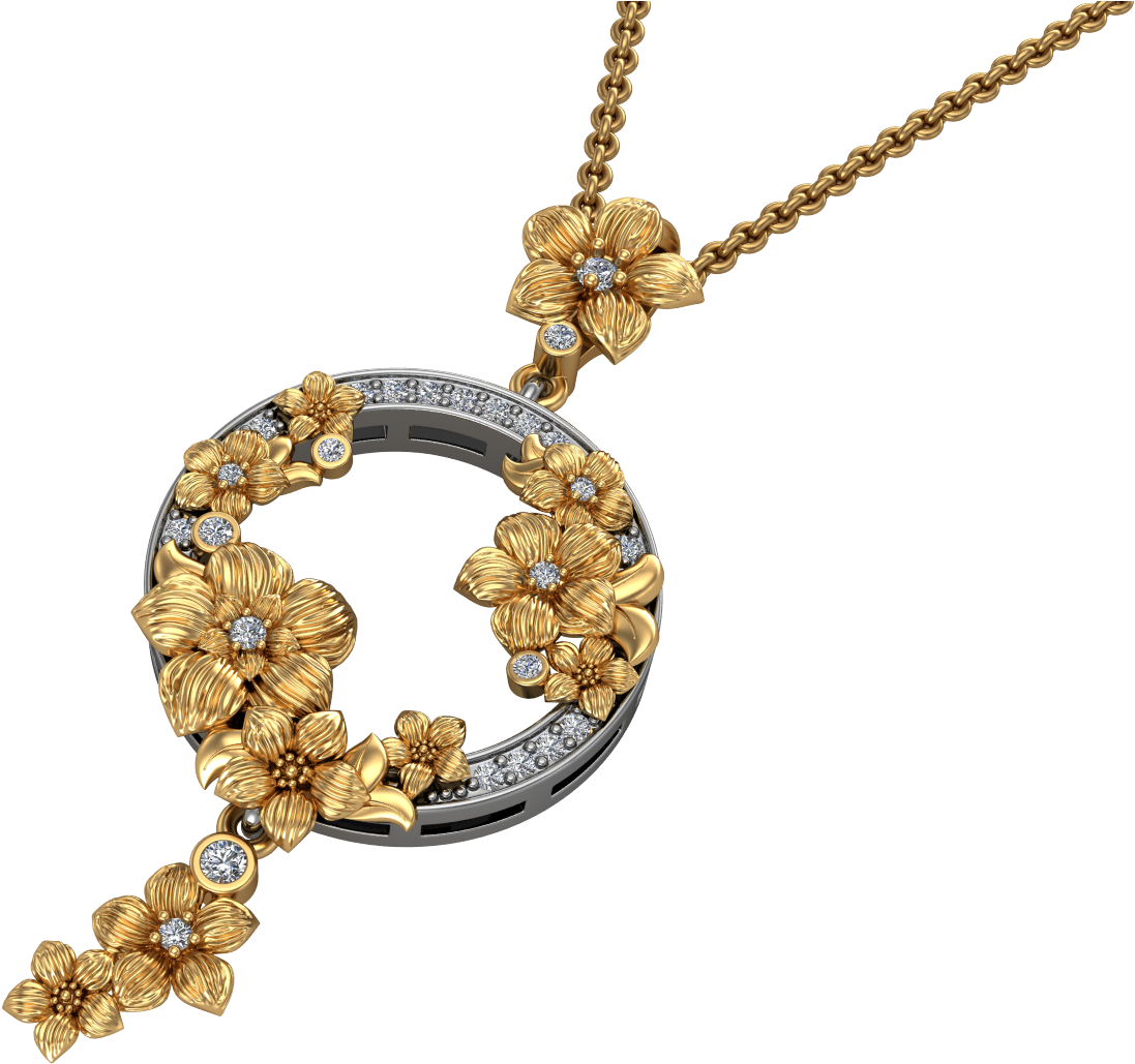 Golden Floral Pendant Design PNG Image