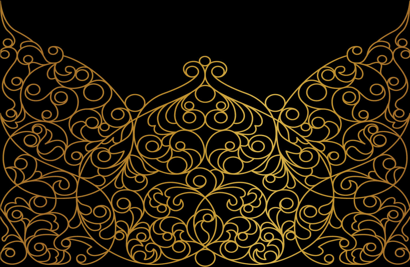 Golden Floral Scrollwork Pattern PNG Image