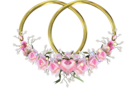 Golden Floral Wedding Frame PNG Image