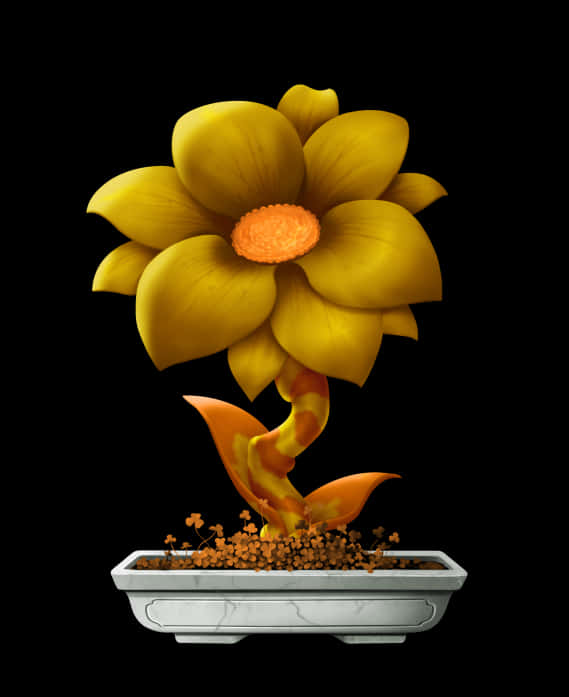 Golden Flowerin White Planter PNG Image