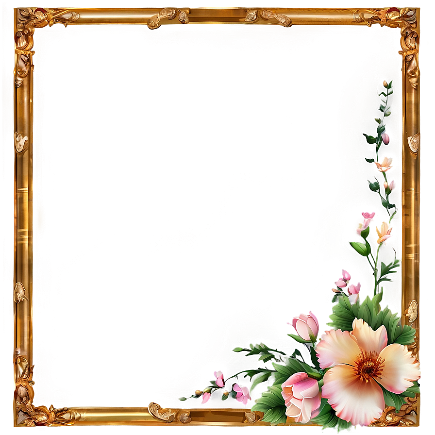 Golden Frame With Flowers Png Jwl PNG Image