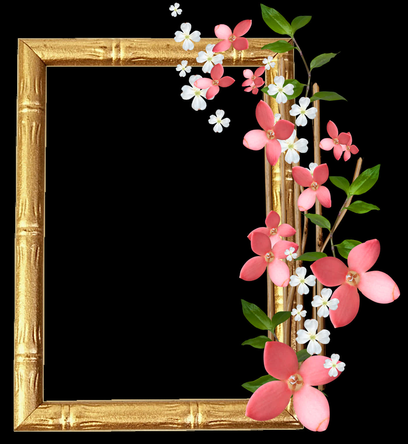 Golden Framewith Floral Embellishment PNG Image