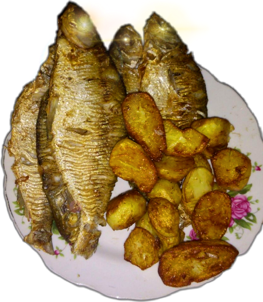 Golden Fried Fish With Roasted Potatoes PNG Image