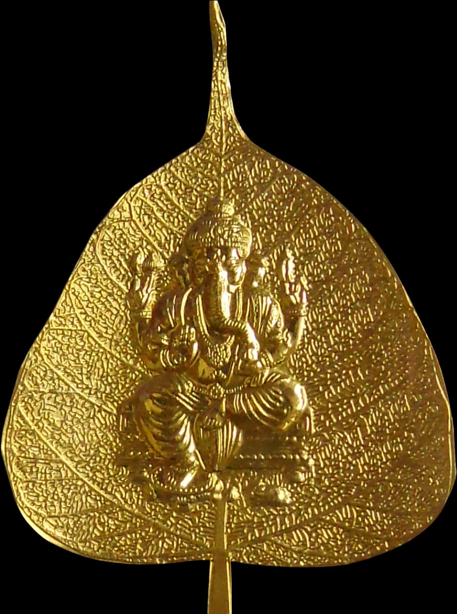 Golden Ganpation Peepal Leaf PNG Image