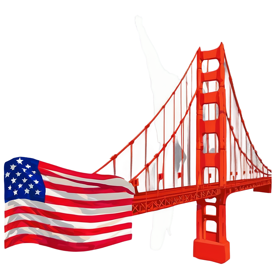 Golden Gate Bridge With American Flag Png 56 PNG Image