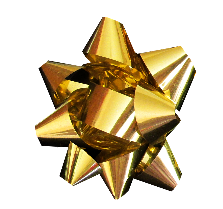 Golden Gift Bow Christmas Decoration PNG Image