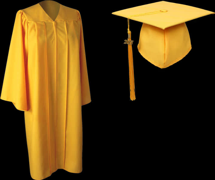 Golden Graduation Gownand Cap PNG Image