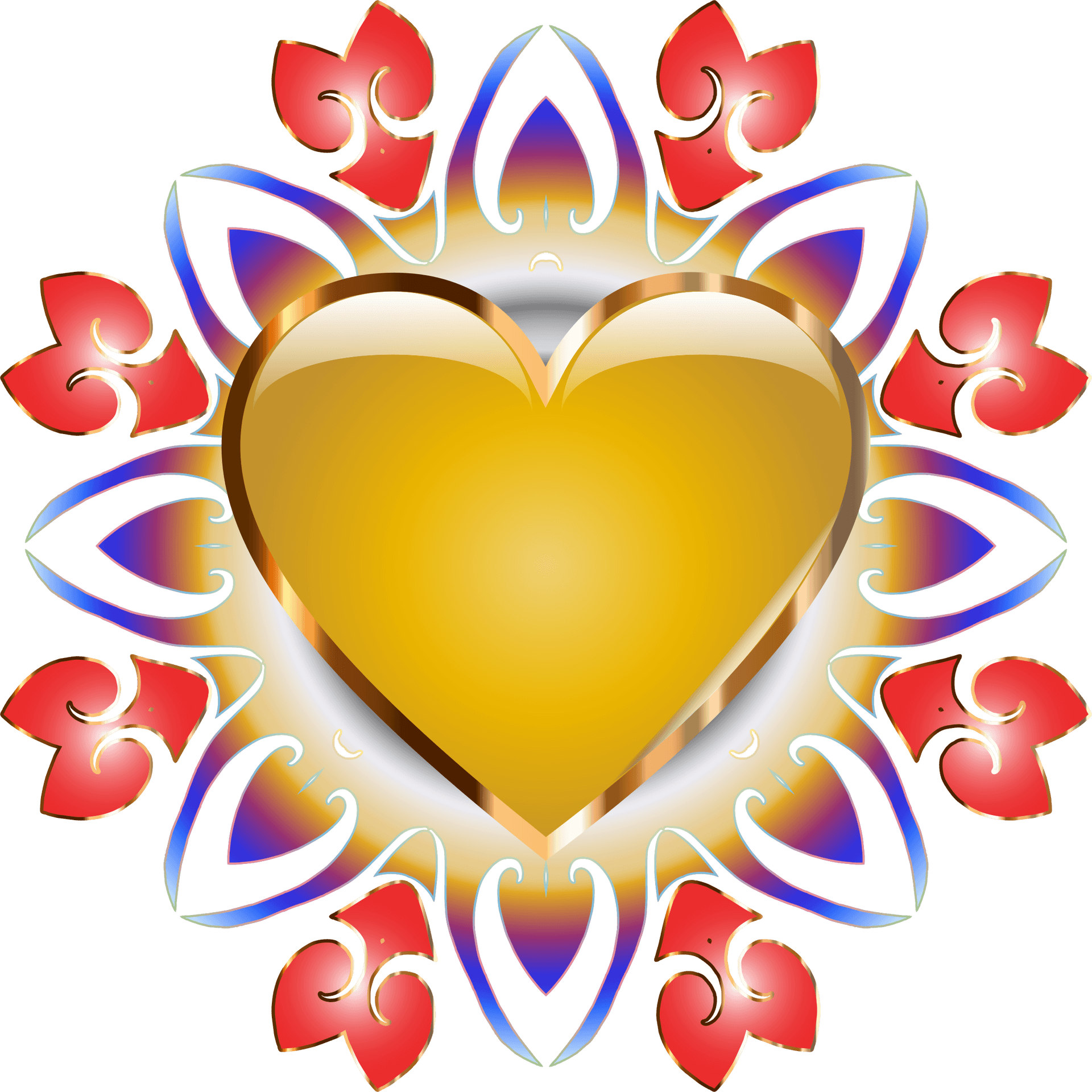 Golden Heart Abstract Design PNG Image