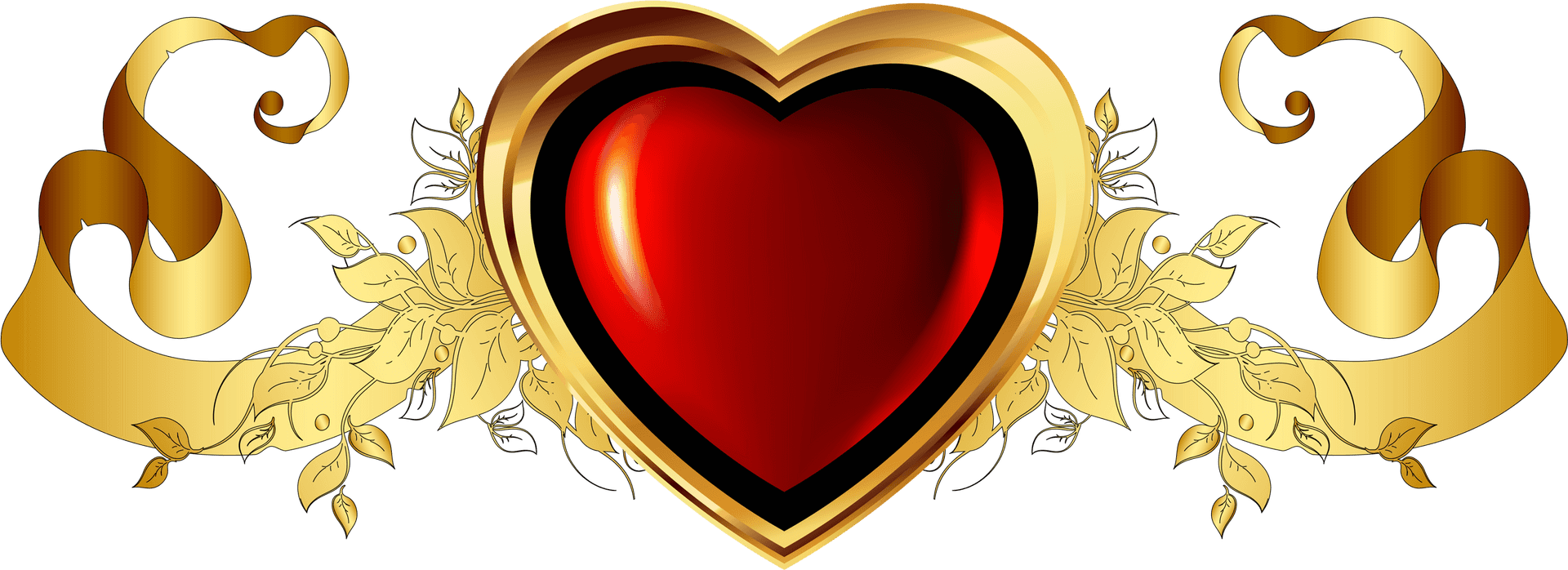 Golden Heart Banner Design PNG Image