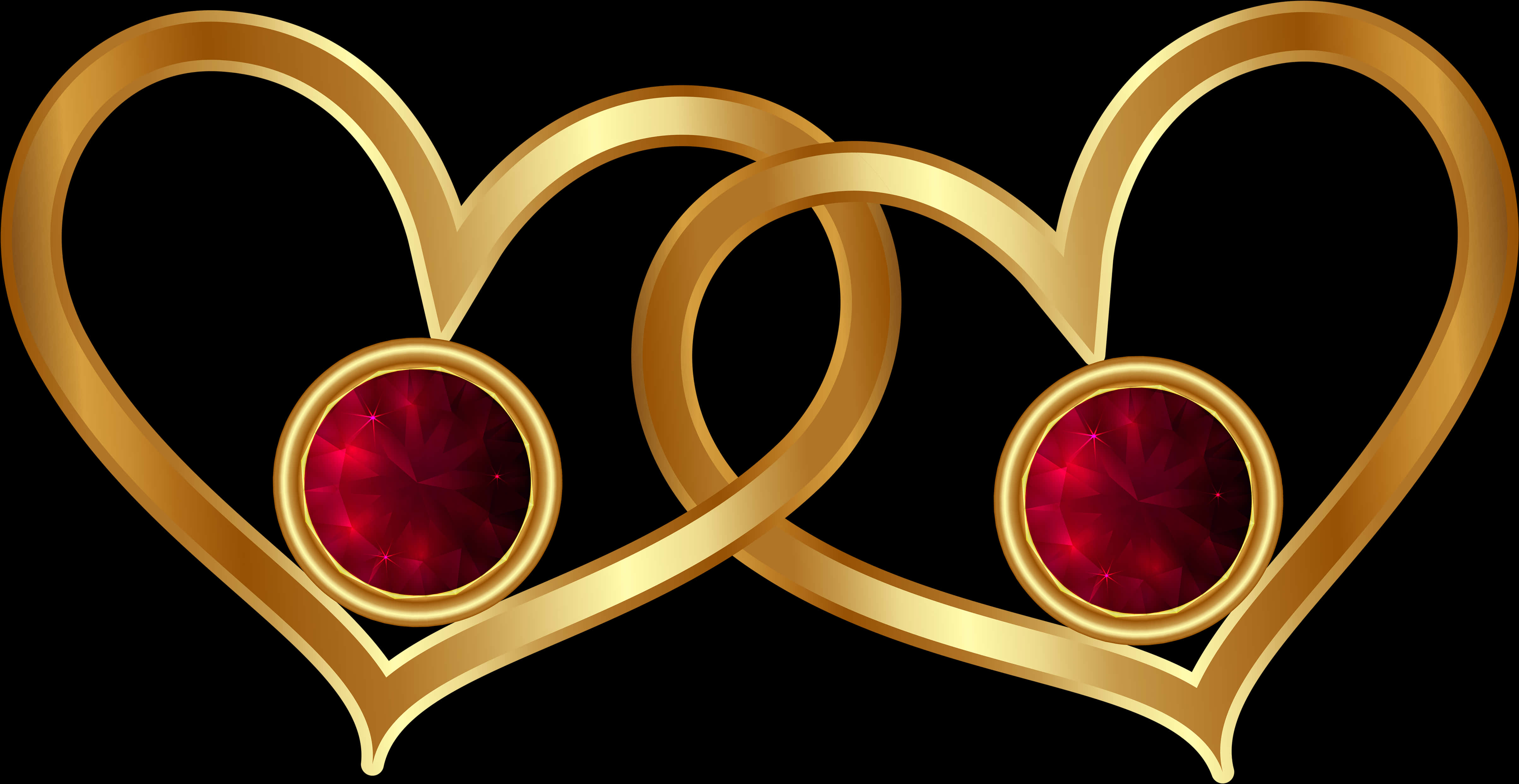 Golden Heartswith Red Gems PNG Image