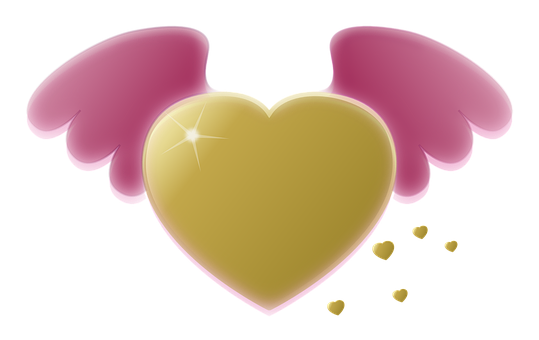 Golden Heartwith Wings PNG Image