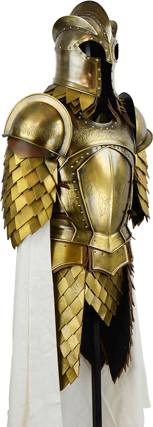 Golden Knight Armor Display PNG Image