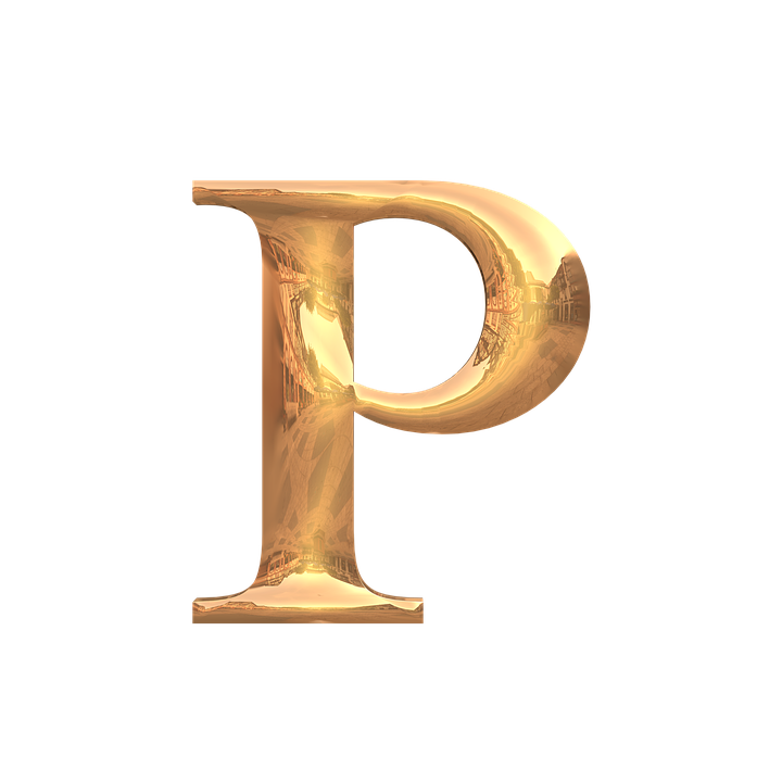 Golden Letter P3 D Rendering PNG Image