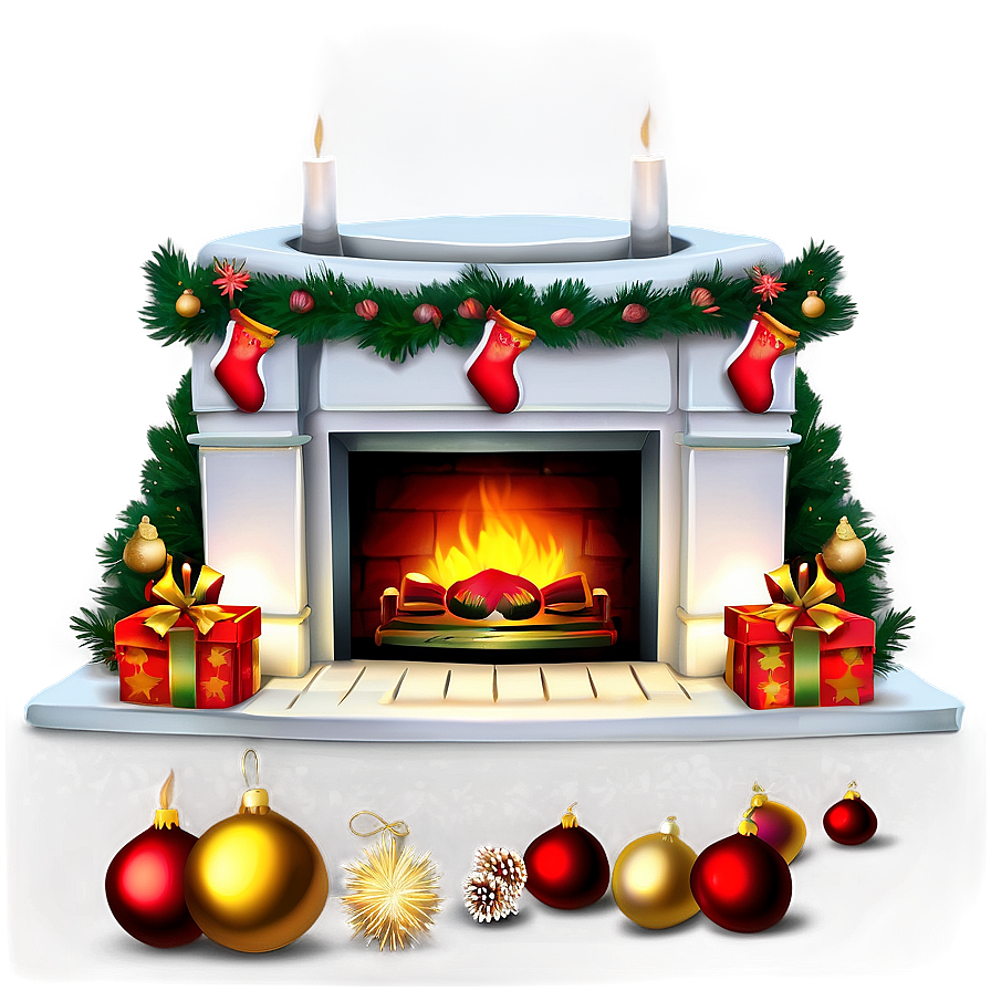 Golden Lit Christmas Fireplace Scene Png 65 PNG Image