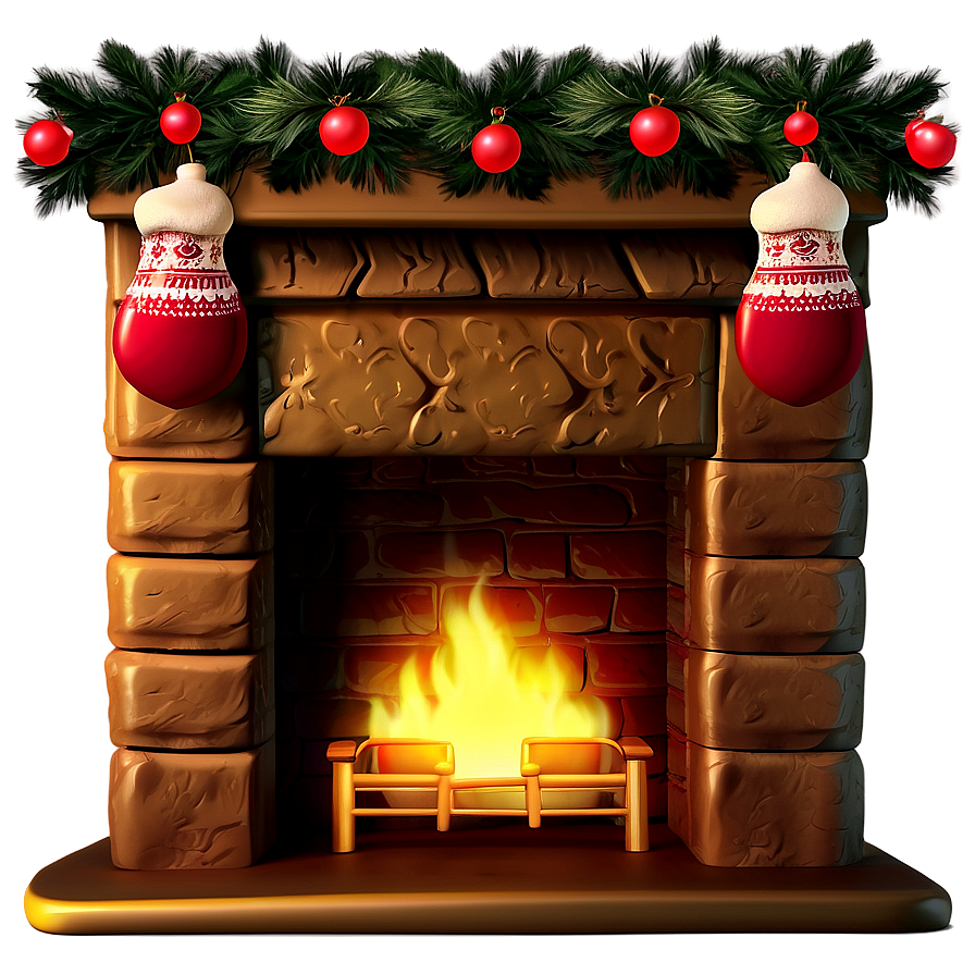 Golden Lit Christmas Fireplace Scene Png Fsh PNG Image