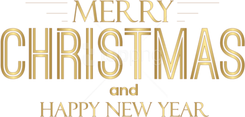 Golden Merry Christmas Happy New Year Greeting PNG Image