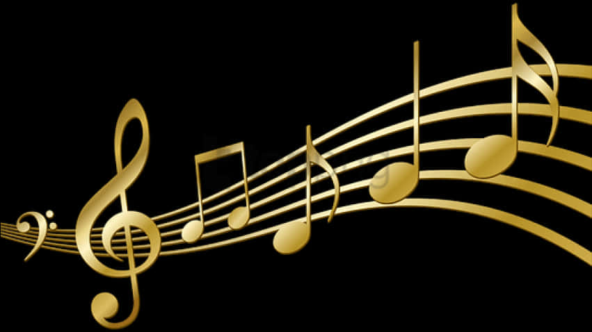 Golden Music Noteson Staff PNG Image