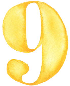 Golden Number9 Watercolor PNG Image