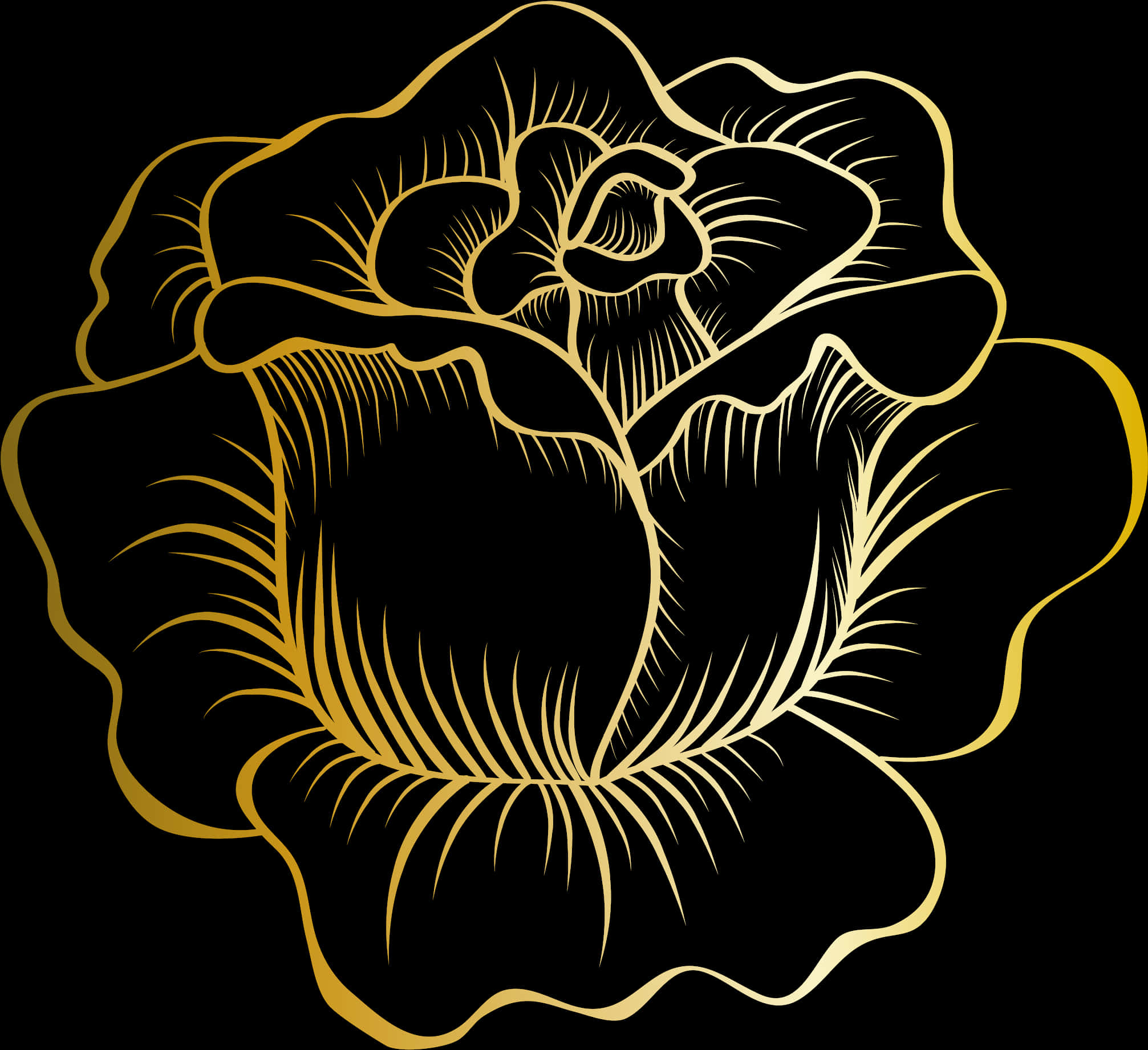 Golden Outlined Flower Illustration PNG Image