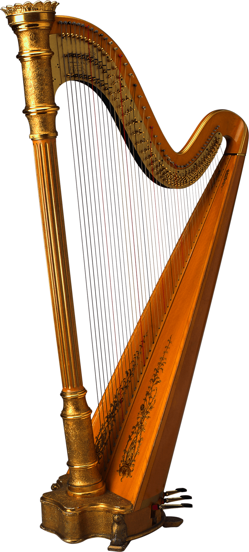 Golden Pedal Harp Isolated PNG Image